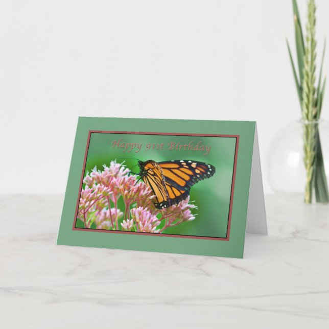 Cumpleaños, 91°, tarjeta de mariposa monarca (Anverso)