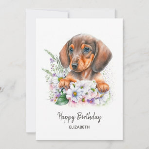 Cumpleaños   acuarela Dachshund y Florals