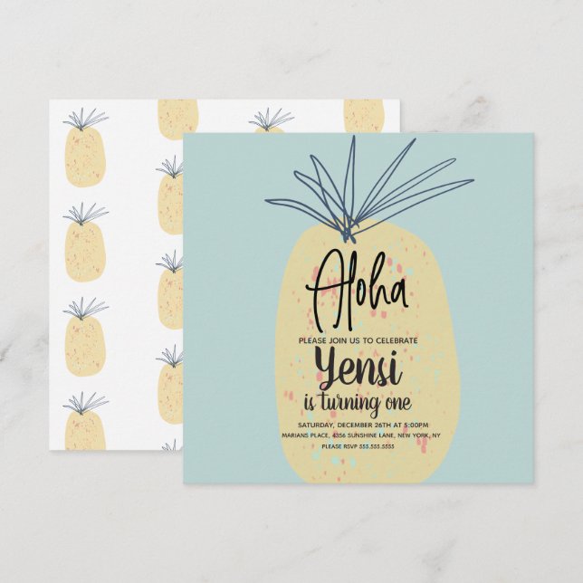 Cumpleaños Arte Piña Verano Tropical Aloha (Anverso / Reverso)