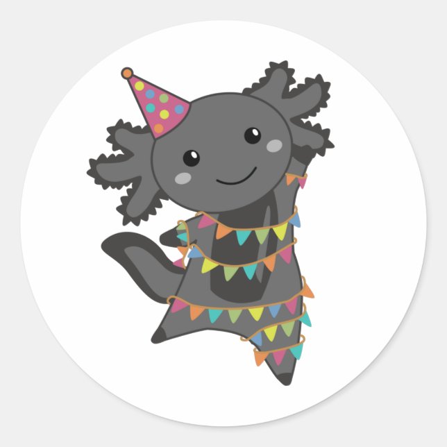 Cumpleaños Axolotl Garland Classic Round Pegatina (Anverso)