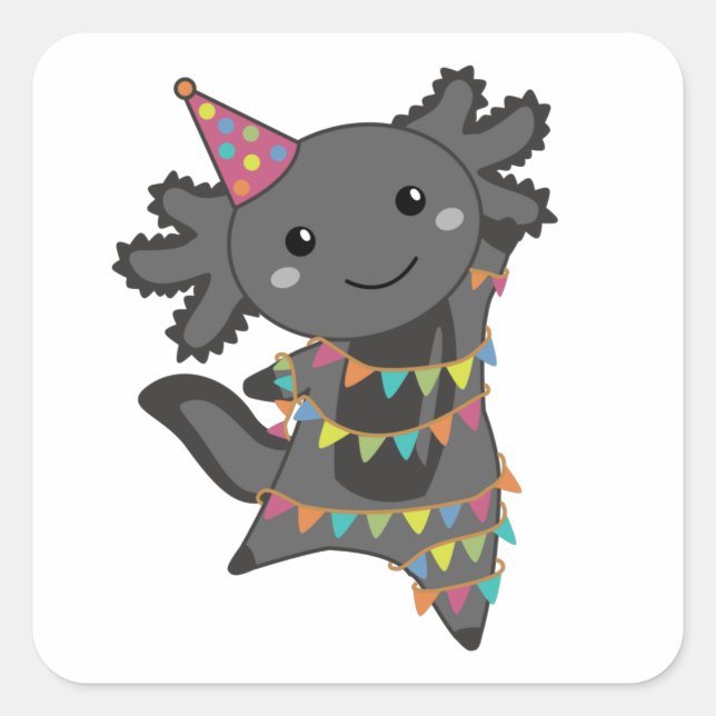 Cumpleaños Axolotl Garland Square Pegatina (Anverso)