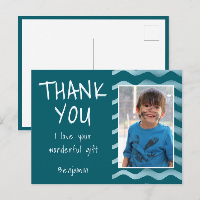 Cumpleaños Azul Tarjeta de agradecimiento para niñ (Anverso / Reverso)