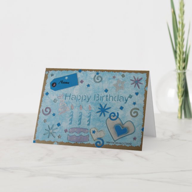 Cumpleaños - Azul - Tarjeta Scrapbook (Anverso)