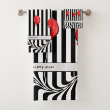 Cumpleaños B&W Stripes con corazones, globos y cot