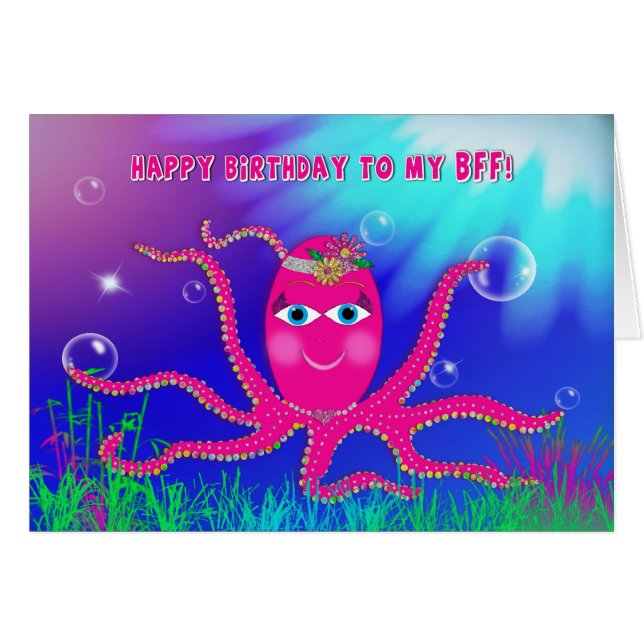 Cumpleaños, BFF, AMIGO, Humous, Sassy Octopus (Anverso (Horizontal))