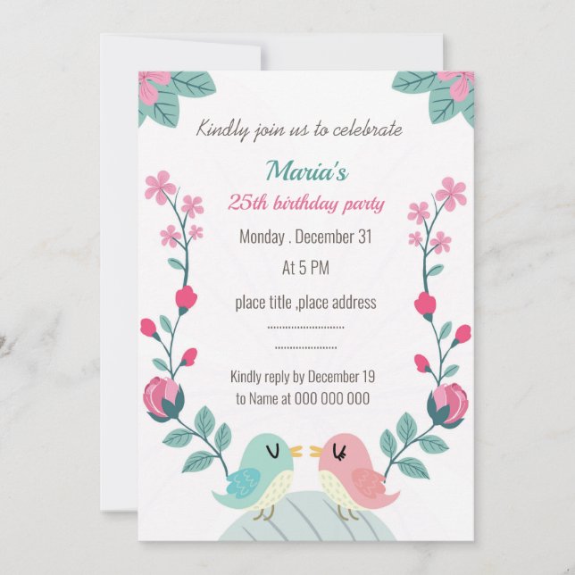 cumpleaños botánico de aves de amor (Anverso)