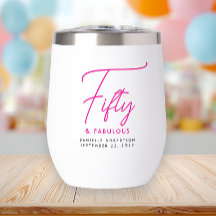 Cumpleaños cincuenta y fabuloso en letra rosa