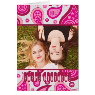 Cumpleaños con foto personalizada de paisley rosa