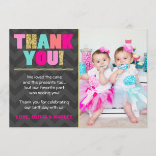 Cumpleaños conjunto Gracias tarjeta Twins Pink Gol