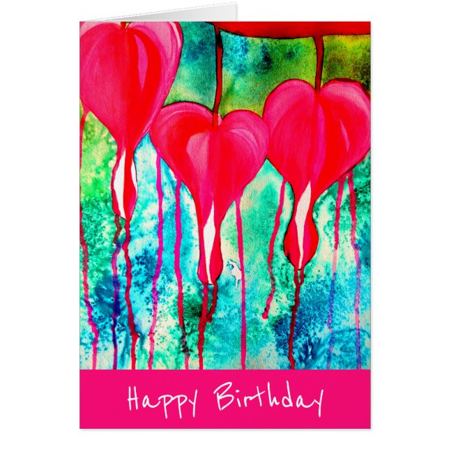 Cumpleaños Corazones sangrantes de neón rosado (Frente)