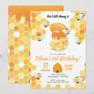 Cumpleaños de abejas, invitación para tercer cumpl
