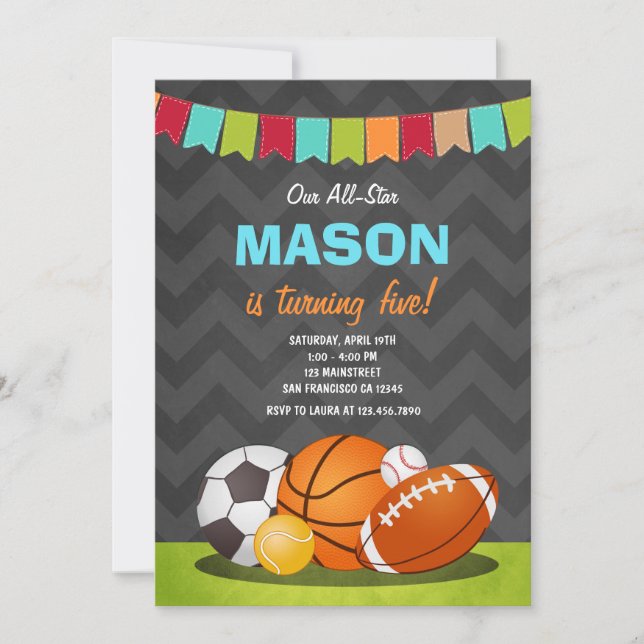 Cumpleaños de All Stars Boy Invitación al cumpleañ (Anverso)