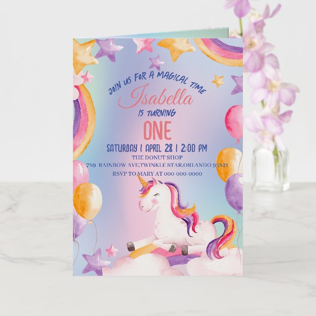 Cumpleaños de arcoíris unicornios pastel acuarela  (Orquídea)