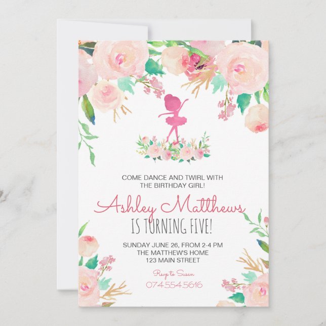 cumpleaños de baile, bailarina, invitación de cump (Anverso)