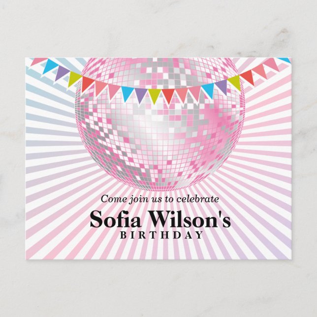 cumpleaños de bola de disco Invitación de postal (Anverso)