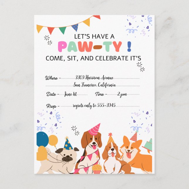 Cumpleaños de cachorro Invitaciones para fiesta de (Anverso)