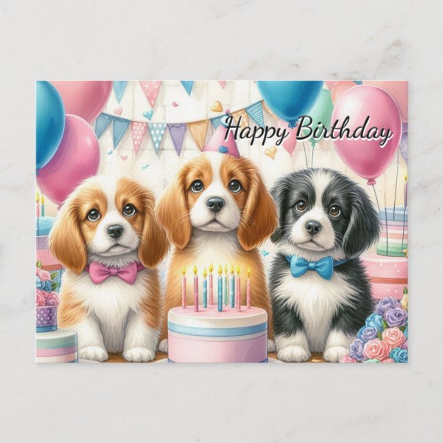 Cumpleaños de cachorros adorables de Tarjeta posta (Anverso)