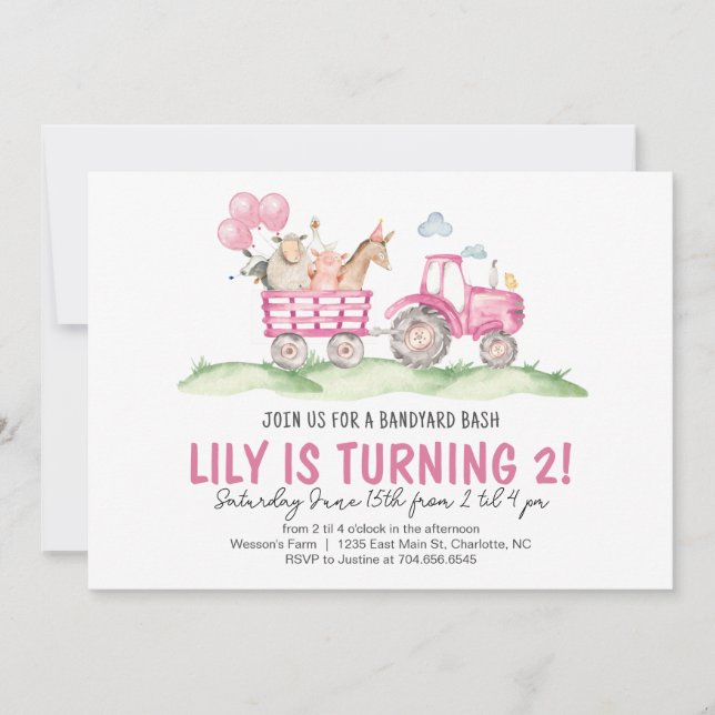 Cumpleaños de chica Tractor, Invitación de cumplea (Anverso)
