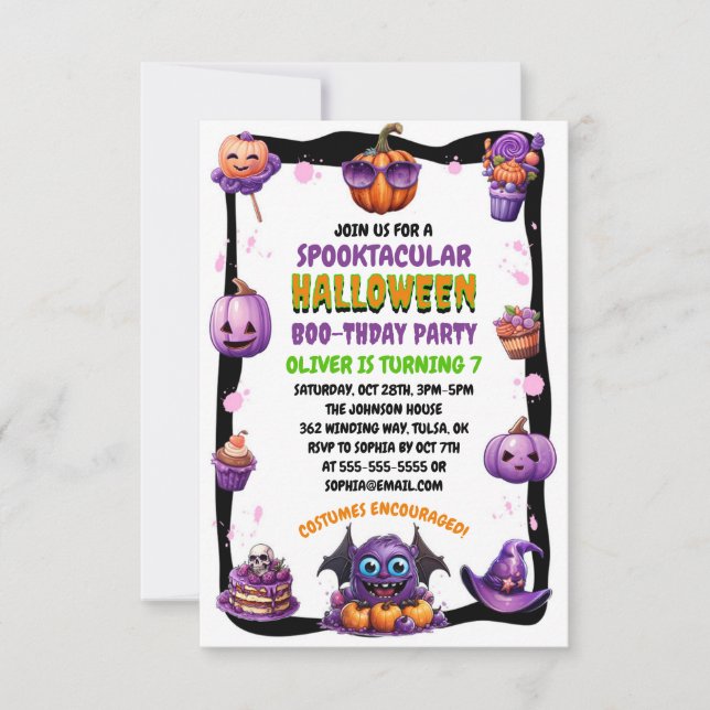 Cumpleaños de Cute Kid's Purple Halloween (Anverso)