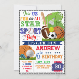 Cumpleaños de Deportes Personales Para Invitación 