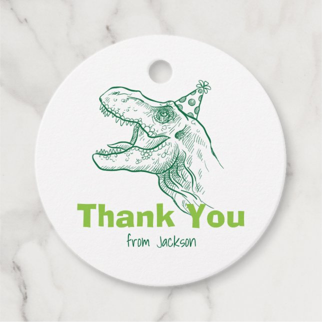 Cumpleaños de Dinosaur etiqueta de agradecimiento (Anverso)
