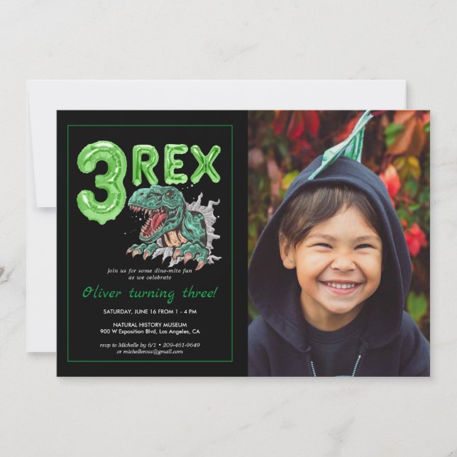Cumpleaños de dinosaurio T-Rex "3 Rex" Foto (Anverso)
