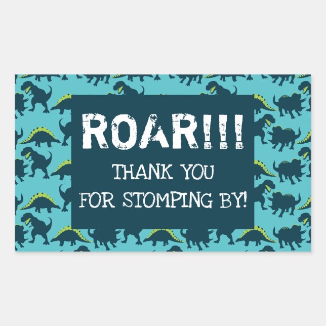 Cumpleaños de Dinosaurios Gracias Pegatinas (Anverso)