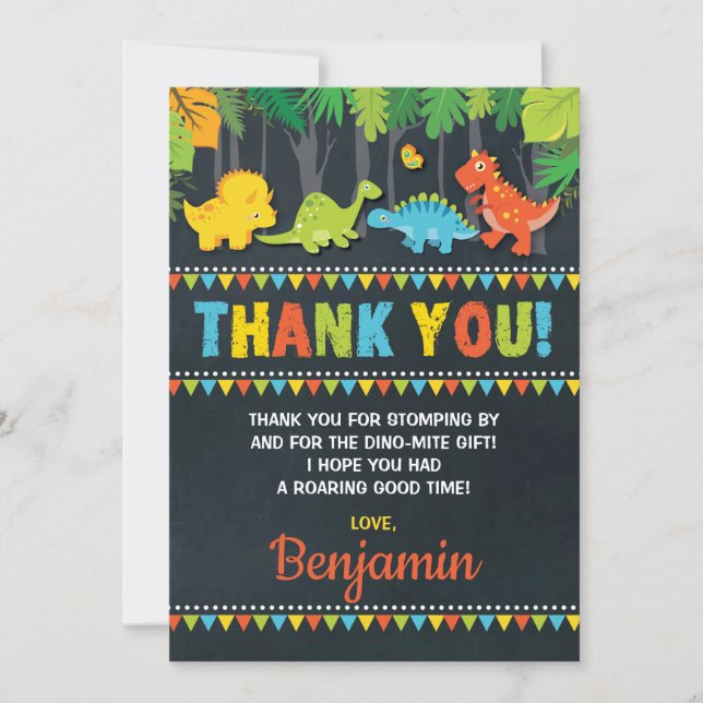 Cumpleaños de Dinosaurios Gracias Tarjeta Fiesta R (Anverso)