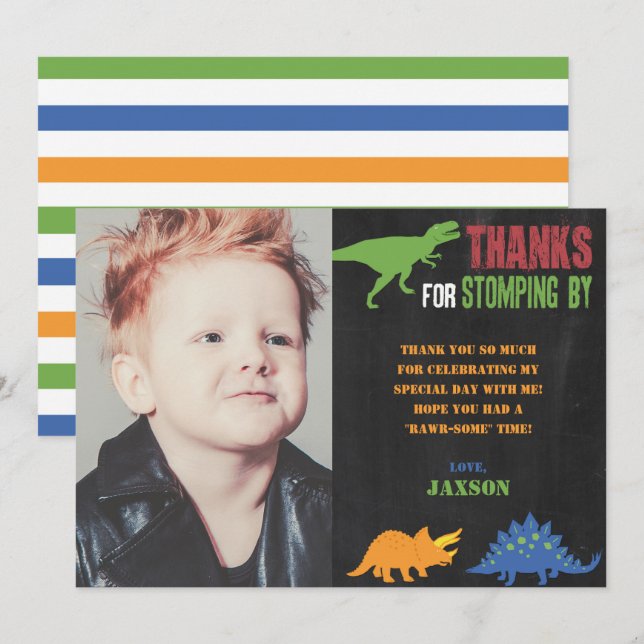 cumpleaños de Dinosaurios, tarjeta de agradecimien (Anverso / Reverso)
