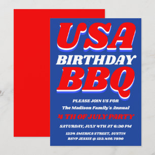 Cumpleaños de EE. UU. BBQ   Invitación Patriótica