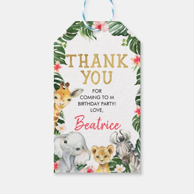 Cumpleaños de Floral Safari Gracias Etiqueta (Anverso)