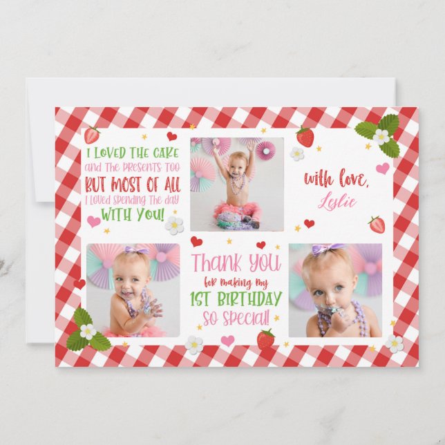 Cumpleaños de fresa Gracias Tarjeta de foto (Reverso)