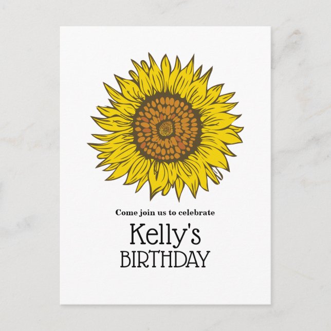 cumpleaños de girasol, postal de invitación (Anverso)
