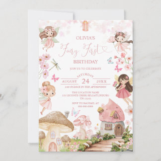 Cumpleaños de hada primera Invitación bosque encan