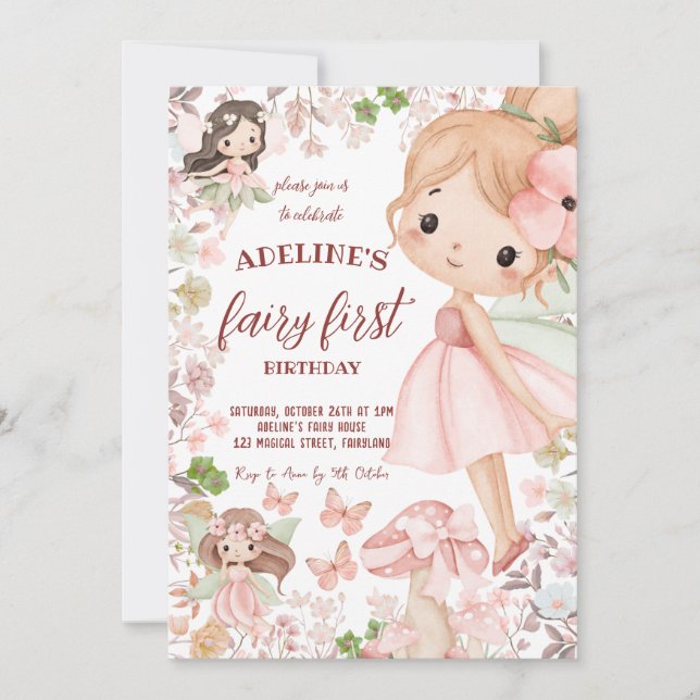 Cumpleaños de hadas con acuarela floral para niñas (Anverso)