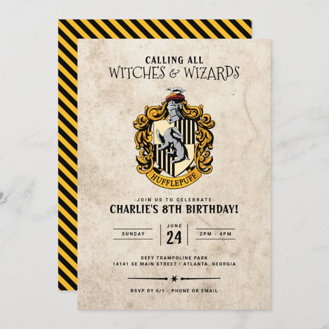 Cumpleaños de Harry Potter | Invitación a Hufflepu (Anverso / Reverso)