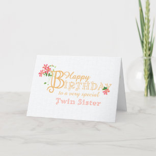 Cumpleaños de hermana gemela con tarjeta de flores