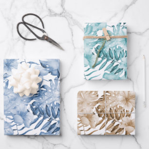 Cumpleaños de Hojas Florales Crema Azul Púrpura Tr