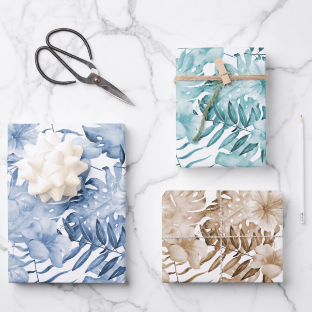 Cumpleaños de Hojas Florales Tropicales de Crema A (Anverso)