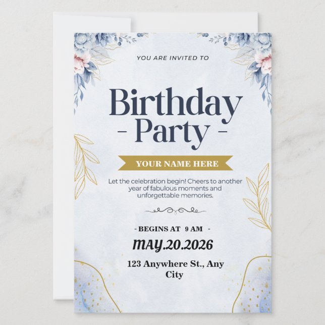 cumpleaños de invitación de fiesta de cumpleaños d (Anverso)