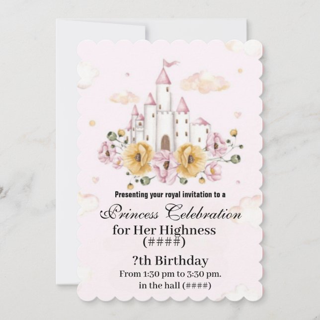 cumpleaños de invitación de princesa (Anverso)