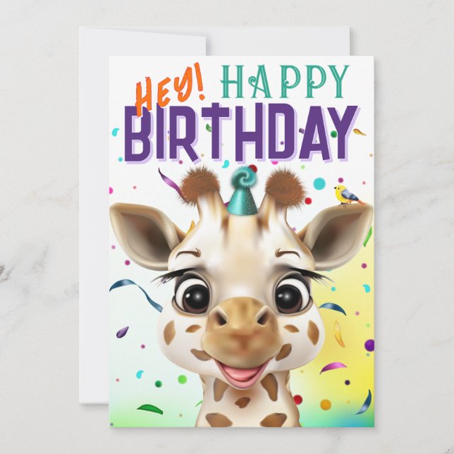 Cumpleaños de jirafa con confeti (Anverso)
