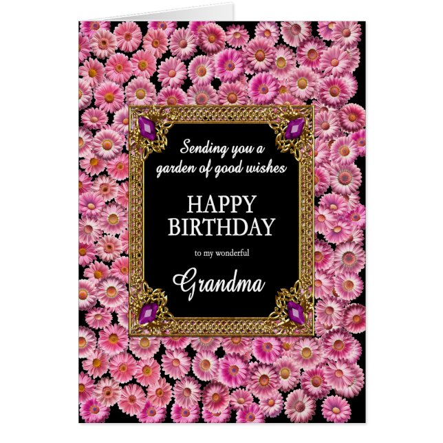 Cumpleaños de la abuela Daisies rosados (Frente)