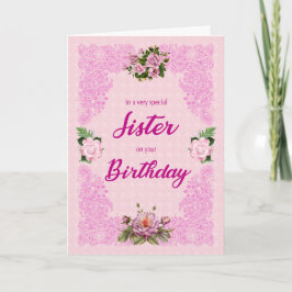 Cumpleaños de la hermana con tarjeta de rosas rosa