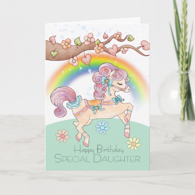 Cumpleaños De La Hija Con Tarjeta Pony De Prancing (Anverso)