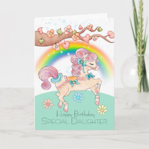 Cumpleaños De La Hija Con Tarjeta Pony De Prancing