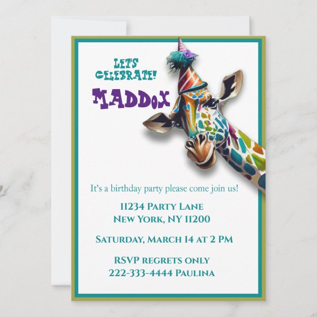 Cumpleaños de la jirafa infantil (Anverso)