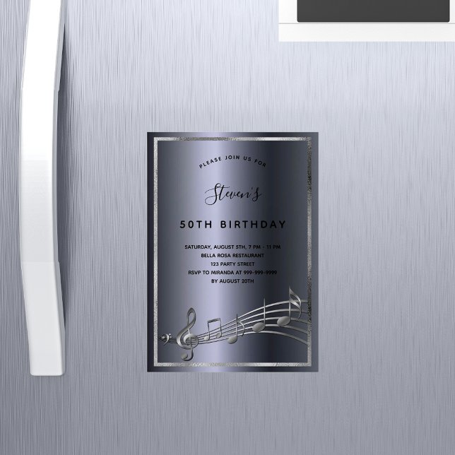 Cumpleaños de la música de plata oscura anota imán (Subido por el creador)