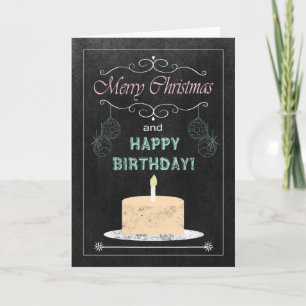 Cumpleaños de la pizarra en tarjeta de Navidad