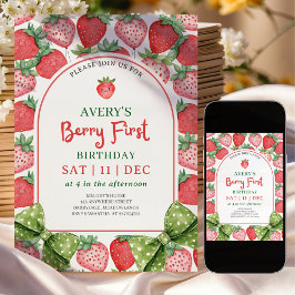 Cumpleaños de la primera fresa Berry Invitación de